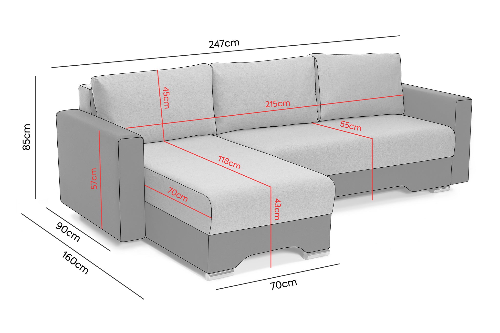 Coltar Extensibil 3 locuri Cesar, cu lada de depozitare, 247x160x85 cm - Prestigehome.ro - Coltar - Prestige