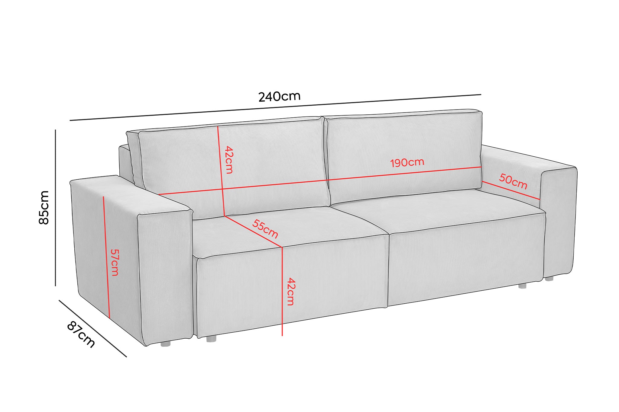 Canapea Extensibila 3 locuri Cloud, cu lada de depozitare, 240x87x85 cm - Prestigehome.ro - Canapea - Prestige