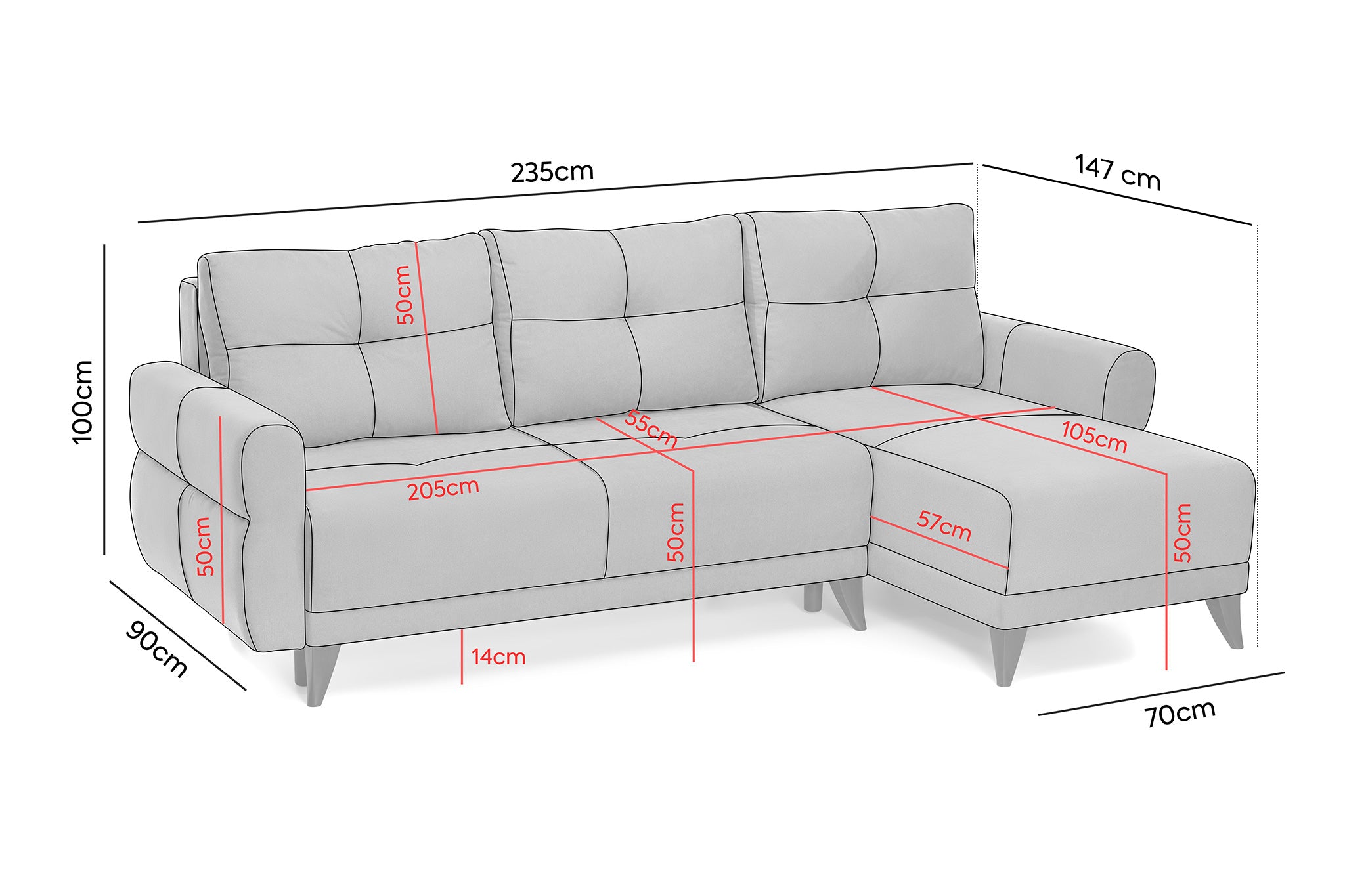 Coltar Extensibil 3 locuri Larin, cu lada de depozitare, 235x90x100 cm - Prestigehome.ro - Coltar - Prestige