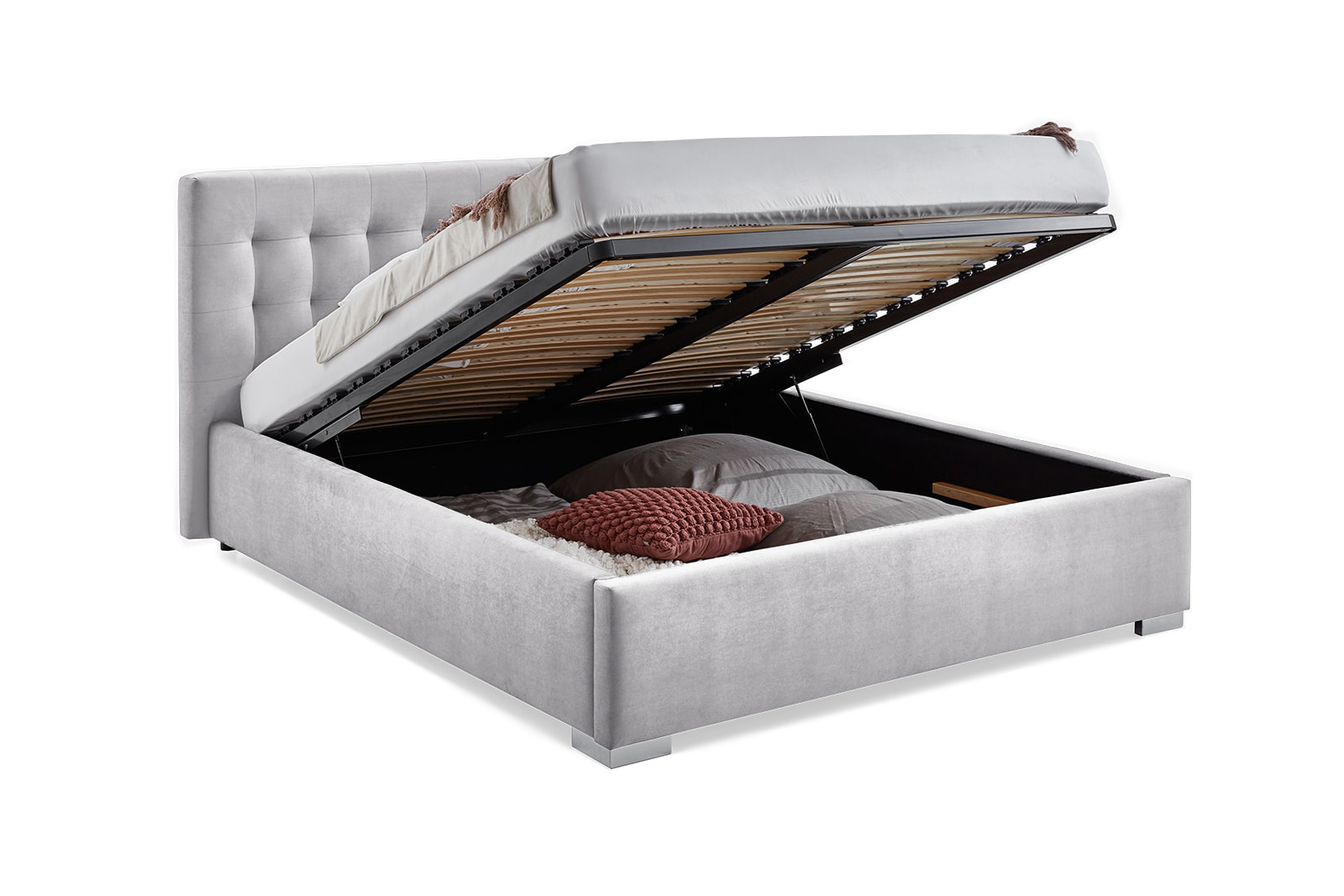 Pat Tapitat Strasbourg, cu Lada Rabatabil, Velur-Menta, Prestigehome.ro, Prestige, #Color_swing-gri