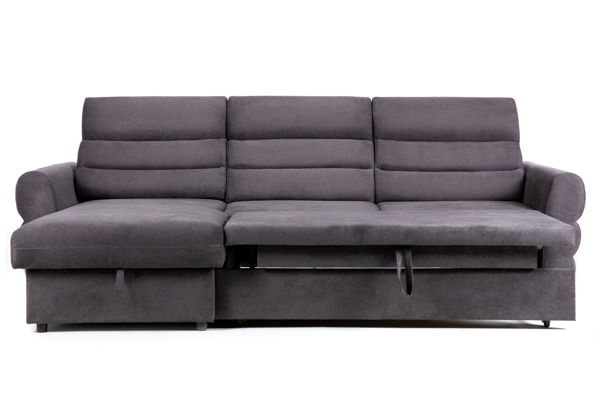 Colțar Extensibil TENERIFE, șezlong interschimbabil, cu ladă de depozitare, cu tetiere reglabile, 270x180x85 cm, Gri - Prestige Home