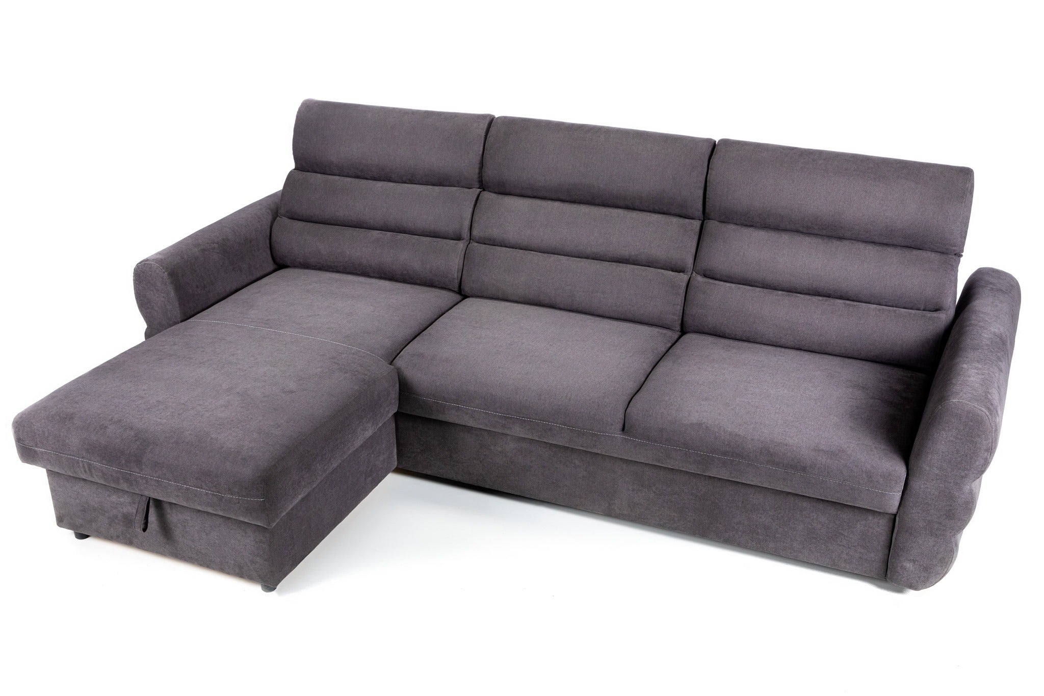 Colțar Extensibil TENERIFE, șezlong interschimbabil, cu ladă de depozitare, cu tetiere reglabile, 270x180x85 cm, Gri