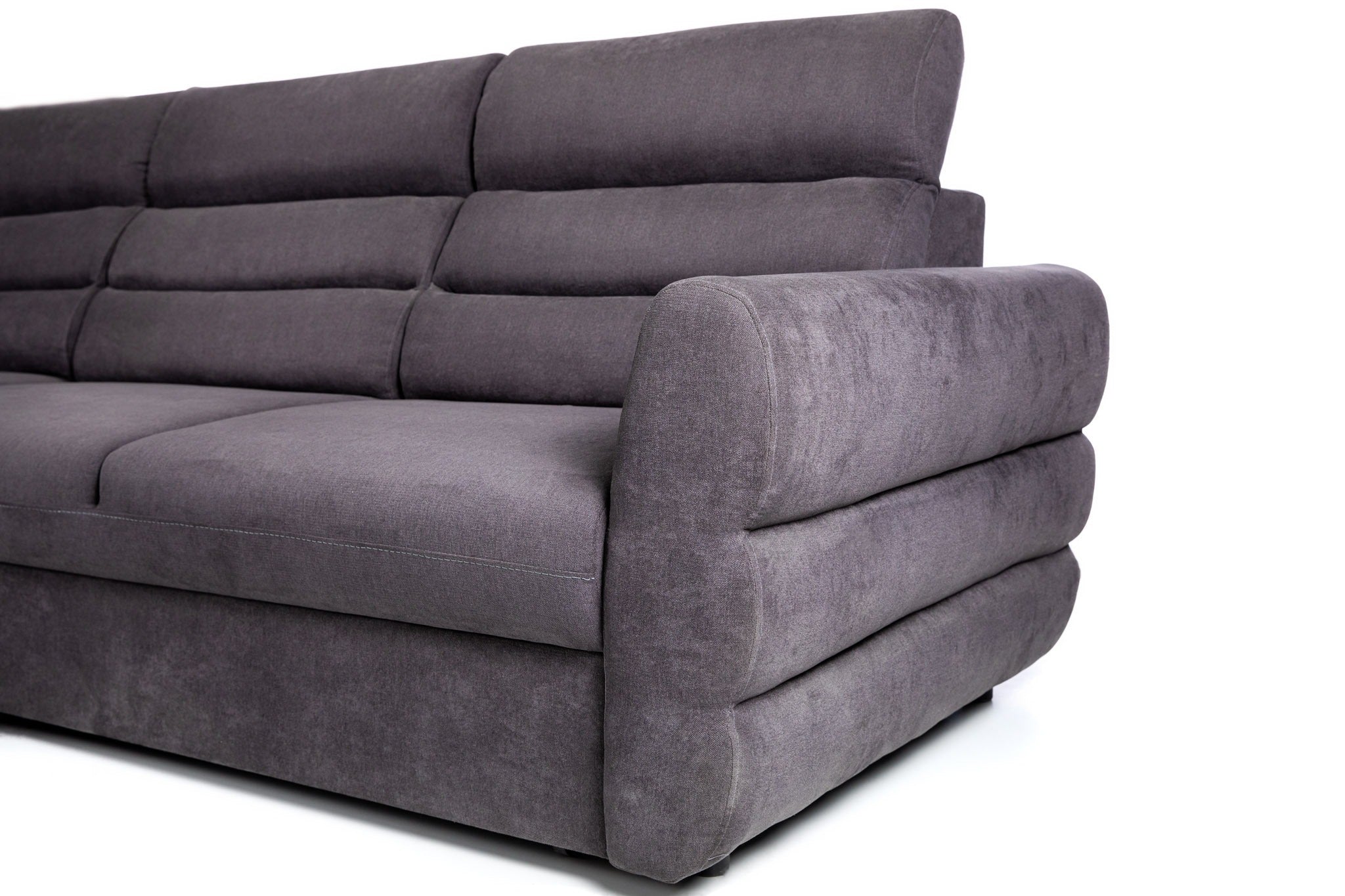 Colțar Extensibil TENERIFE, șezlong interschimbabil, cu ladă de depozitare, cu tetiere reglabile, 270x180x85 cm, Gri - Prestige Home