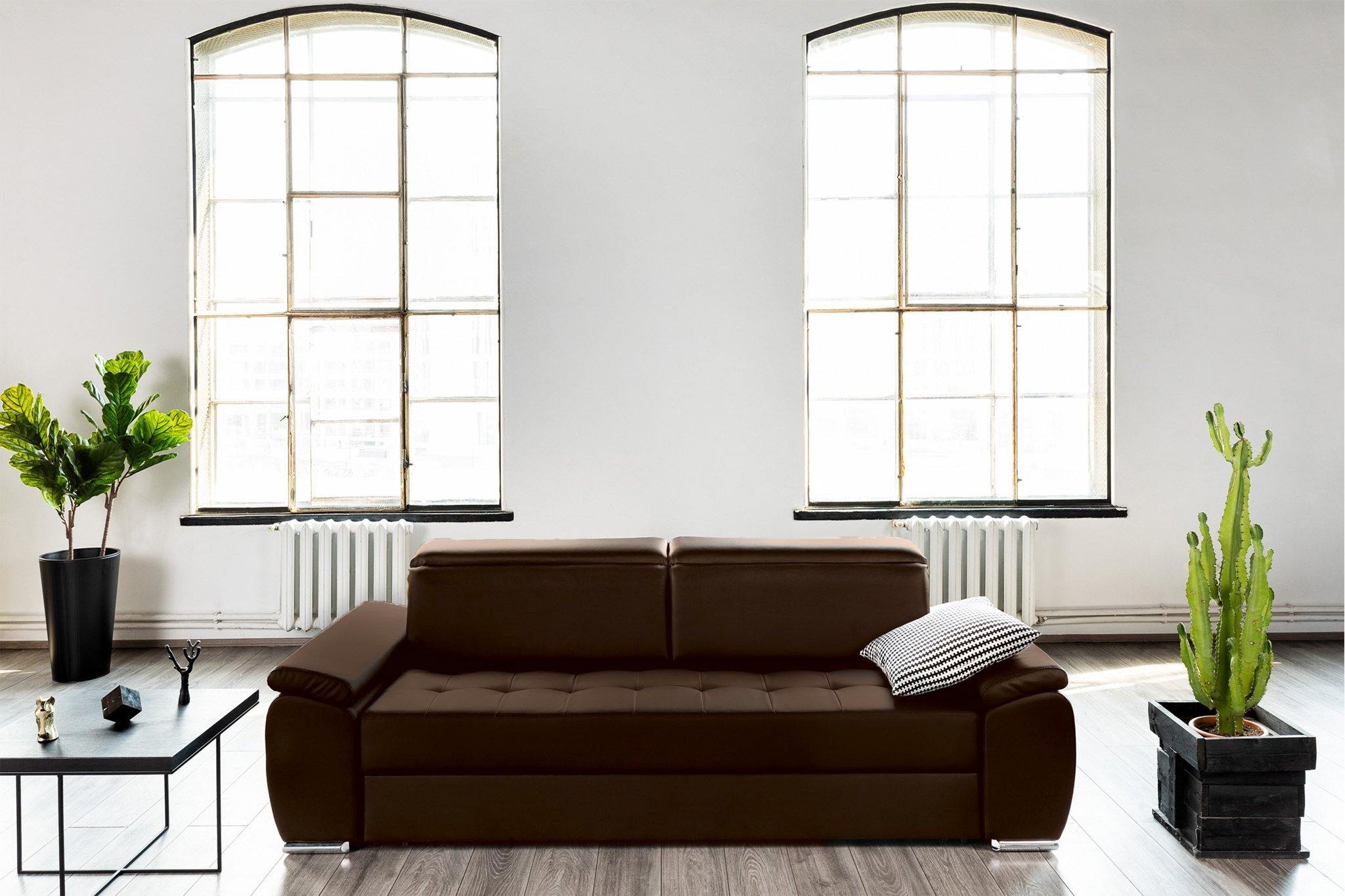 Canapea Extensibila 3 locuri TRENDY, cu tetiere, 245x105x80 cm, Maro - Prestigehome.ro - Canapea 3 Locuri - Prestige - #color_Maro-Piele-Imitatie