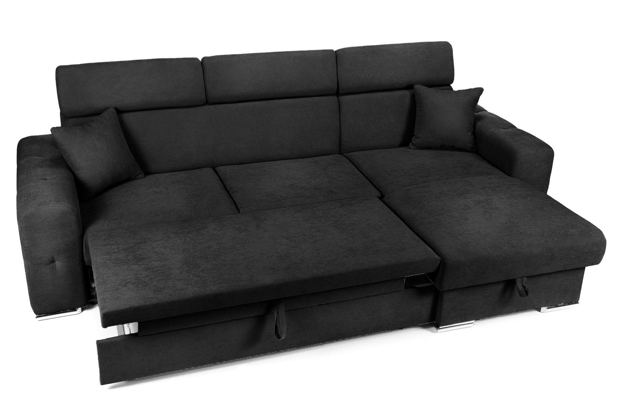 Coltar Extensibil BELLAGIO, sezlong interschimbabil, cu lada de depozitare, cu tetiere, 275x170x85 cm - Prestigehome.ro - Coltare - Prestige - #color_negru-enjoy