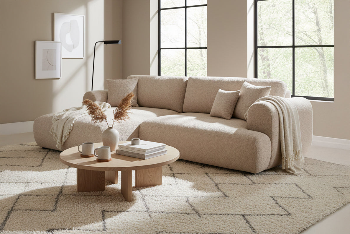 Colțar Extensibil 3 locuri NOA, cu ladă de depozitare, 270x155x80 cm, #color_Crem-Anthology