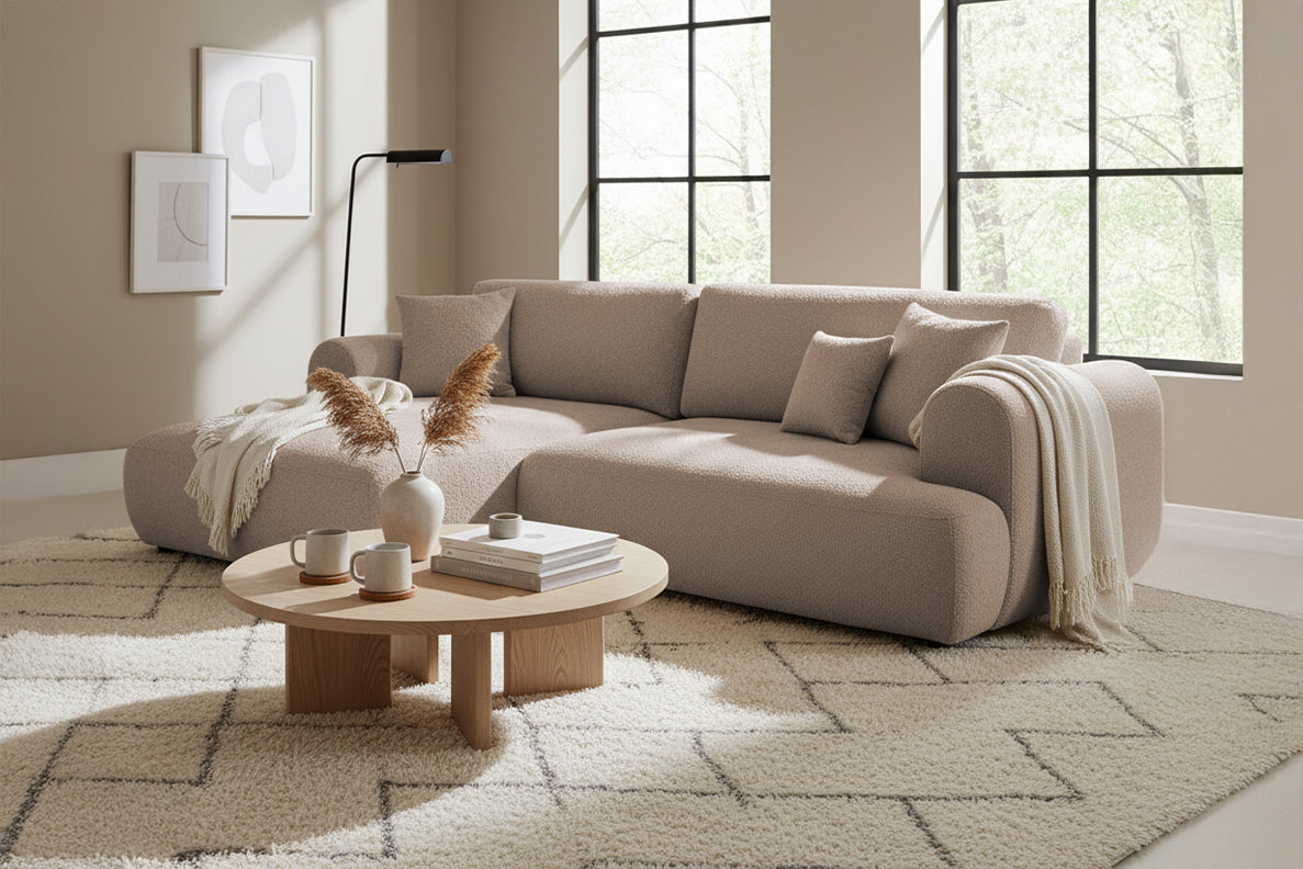 Colțar Extensibil 3 locuri NOA, cu ladă de depozitare, 270x155x80 cm, #color_Bej-Anthology