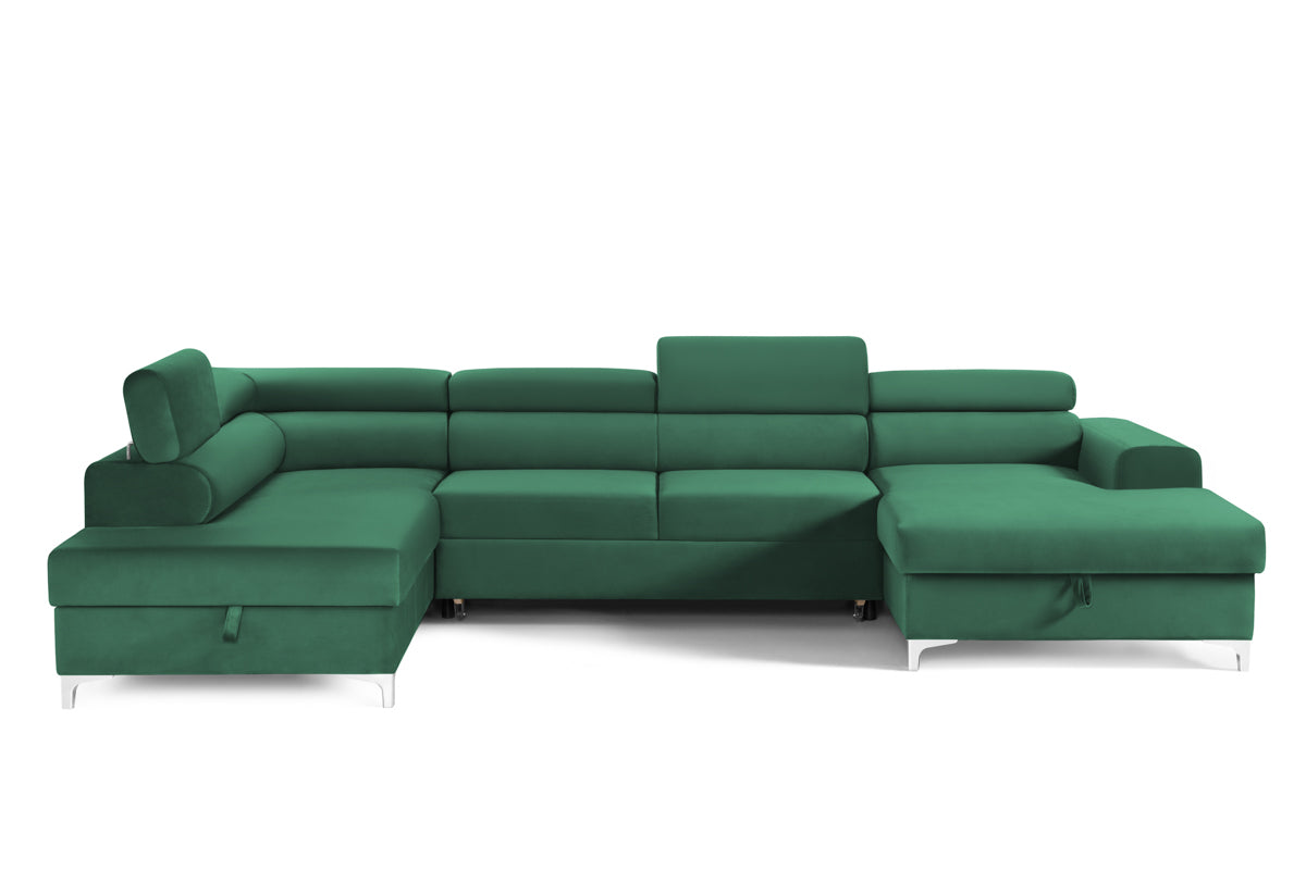 Colțar Extensibil, în formă de U, TIME, cu 2 lăzi de depozitare, cu tetiere reglabile, 360x220x95 cm #color_Verde-Padure-Velluto
