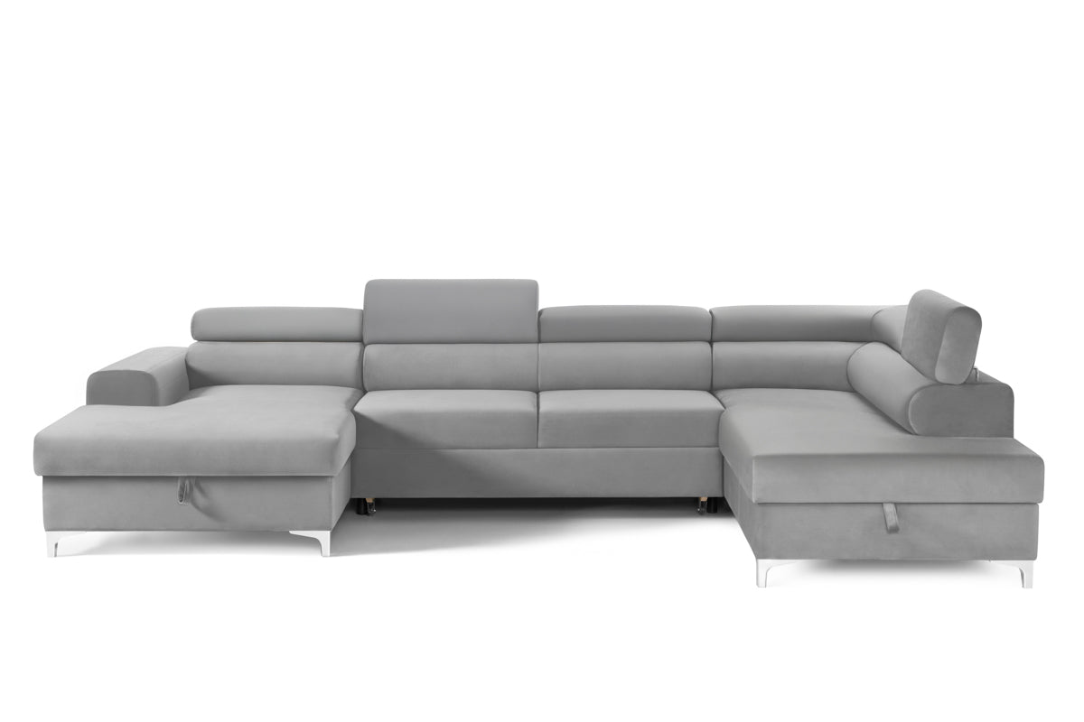 Colțar Extensibil, în formă de U, TIME, cu 2 lăzi de depozitare, cu tetiere reglabile, 360x220x95 cm #color_Gri-Silver-Velluto