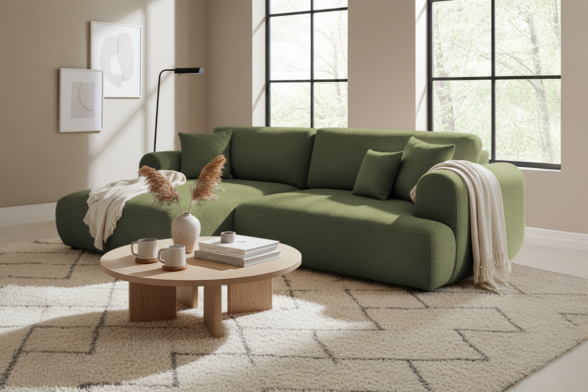 Colțar Extensibil 3 locuri NOA, cu ladă de depozitare, 270x155x80 cm, #color_Verde-Anthology