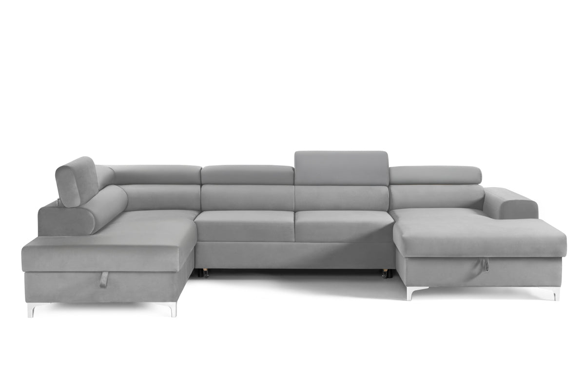 Colțar Extensibil, în formă de U, TIME, cu 2 lăzi de depozitare, cu tetiere reglabile, 360x220x95 cm #color_Gri-Silver-Velluto