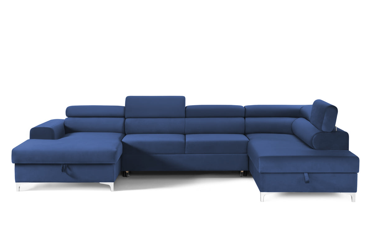 Colțar Extensibil, în formă de U, TIME, cu 2 lăzi de depozitare, cu tetiere reglabile, 360x220x95 cm #color_Albastru-Velluto