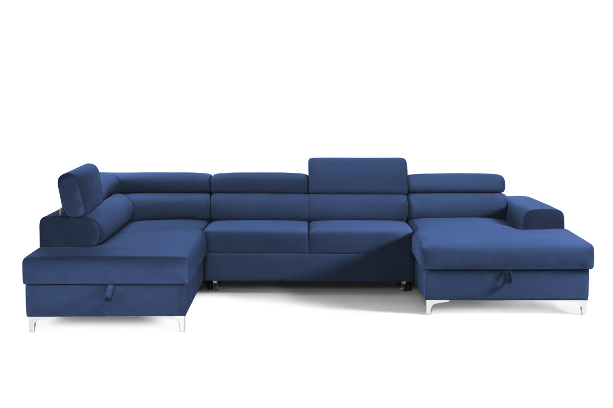 Colțar Extensibil, în formă de U, TIME, cu 2 lăzi de depozitare, cu tetiere reglabile, 360x220x95 cm #color_Albastru-Velluto