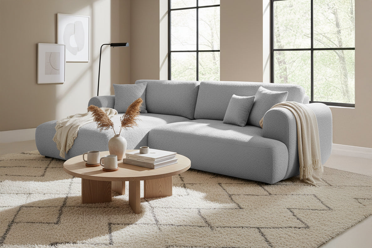 Colțar Extensibil 3 locuri NOA, cu ladă de depozitare, 270x155x80 cm, #color_Gri-Argintiu-Anthology