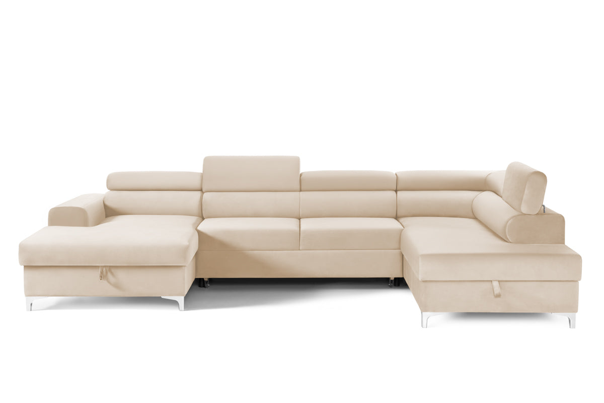 Colțar Extensibil, în formă de U, TIME, cu 2 lăzi de depozitare, cu tetiere reglabile, 360x220x95 cm #color_Bej-Velluto