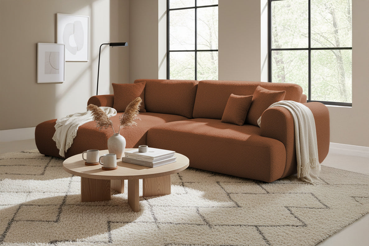 Colțar Extensibil 3 locuri NOA, cu ladă de depozitare, 270x155x80 cm, #color_Caramiziu-Anthology