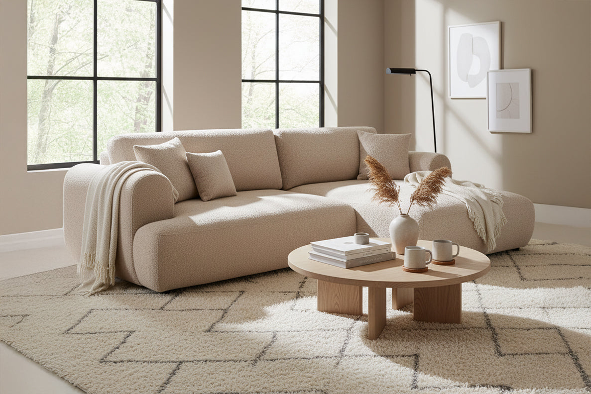 Colțar Extensibil 3 locuri NOA, cu ladă de depozitare, 270x155x80 cm, #color_Crem-Anthology