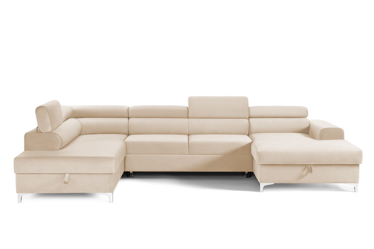 Colțar Extensibil, în formă de U, TIME, cu 2 lăzi de depozitare, cu tetiere reglabile, 360x220x95 cm #color_Bej-Velluto