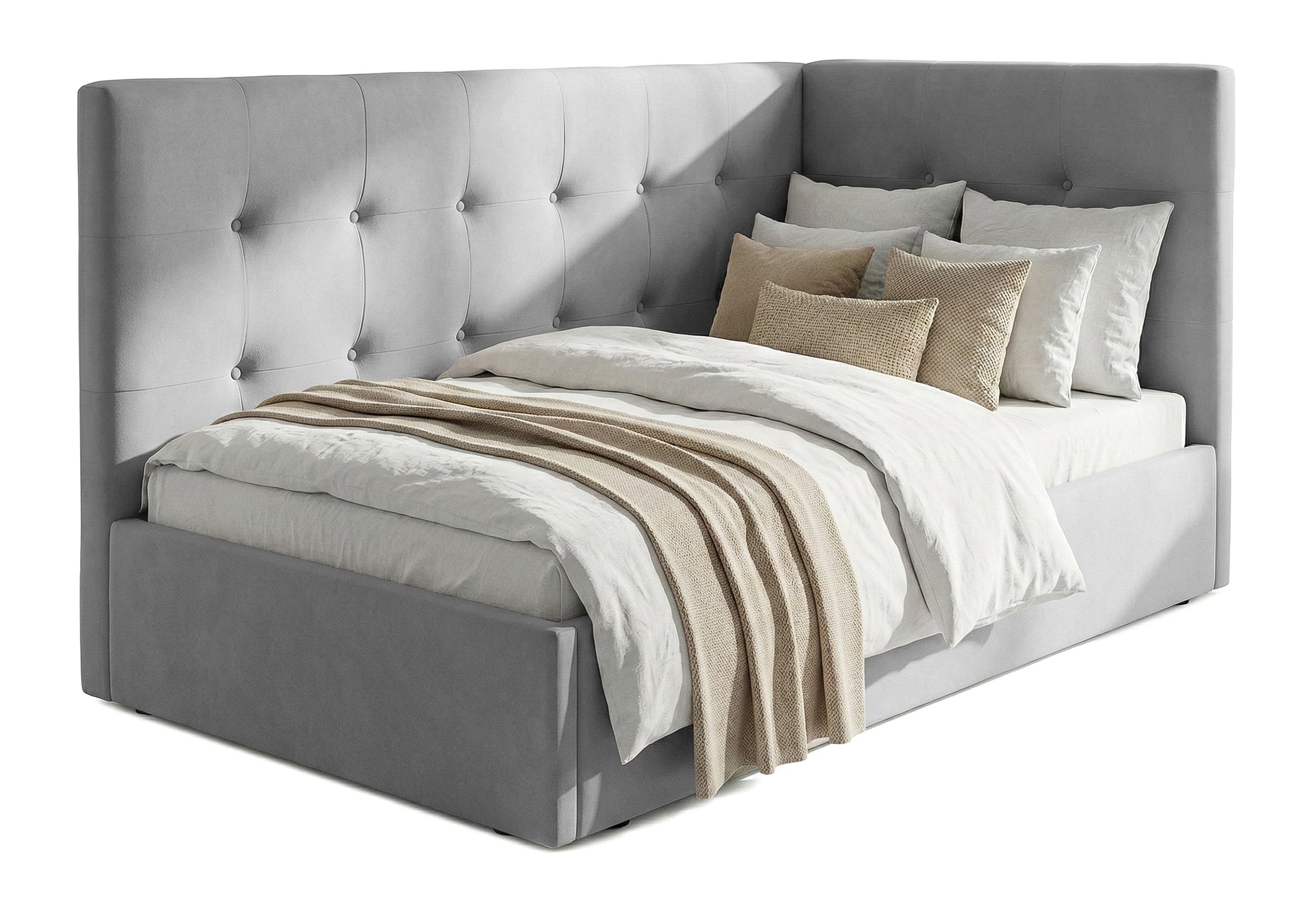 Pat Tapițat Lille de colț, cu somieră rabatabilă și ladă depozitare, #color_Swing-Gri