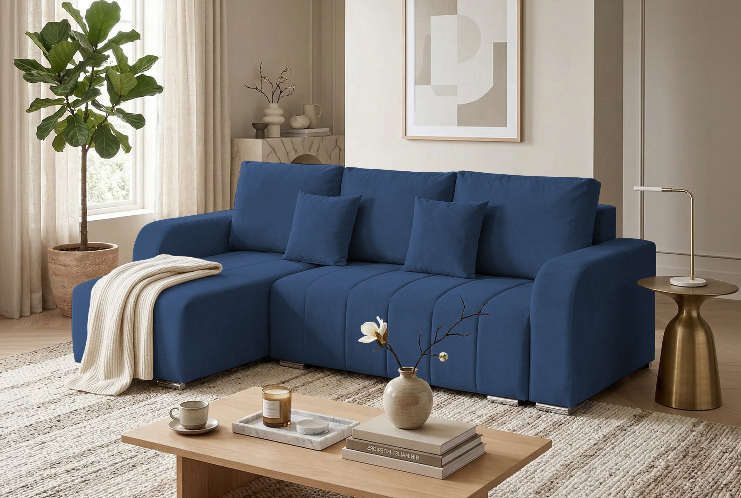 Colțar Extensibil DIEGO, cu lada depozitare, sezlong interschimbabil, 230x190x93cm, Prestigehome.ro, #color_Albastru-Whisper