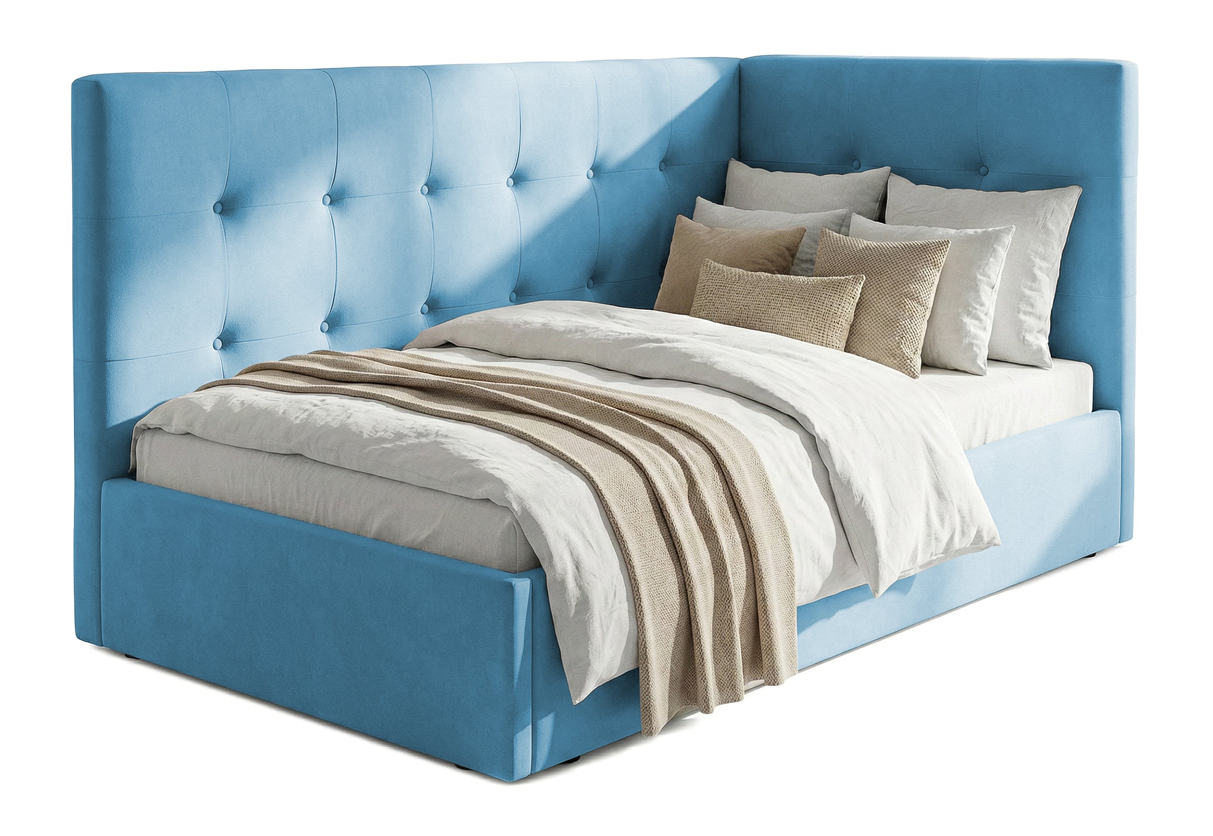 Pat Tapițat Lille de colț, cu somieră rabatabilă și ladă depozitare, #color_Swing-Albastru