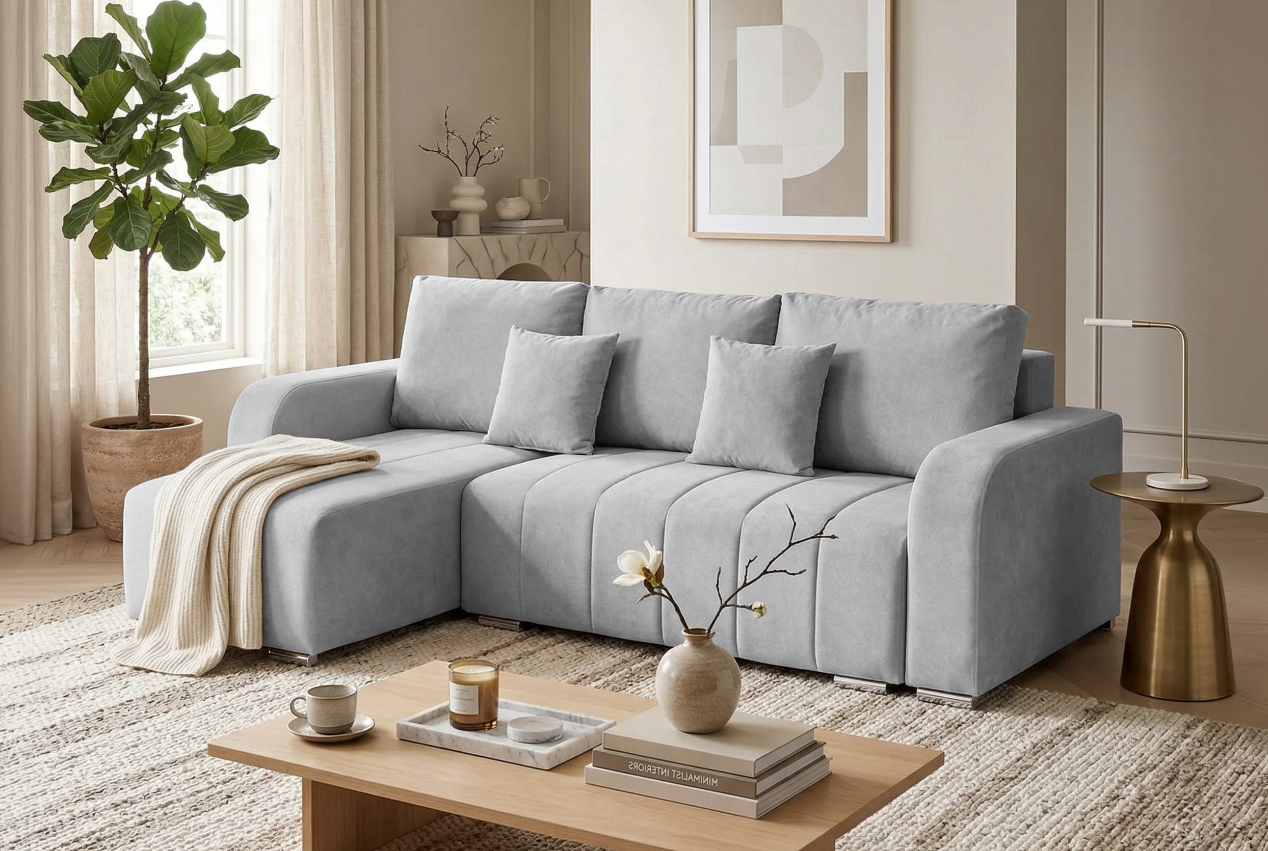 Colțar Extensibil DIEGO, cu lada depozitare, sezlong interschimbabil, 230x190x93cm, Prestigehome.ro, #color_Gri-Deschis-Whisper