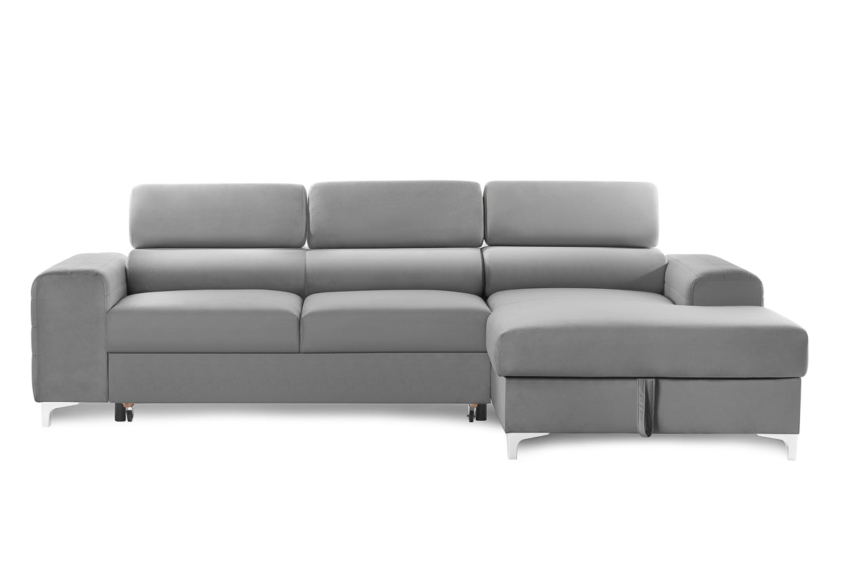 Colțar Extensibil LOFT, cu lada depozitare, tetiere reglabile, 295x170x95 cm, #color_Gri-Silver-Velluto