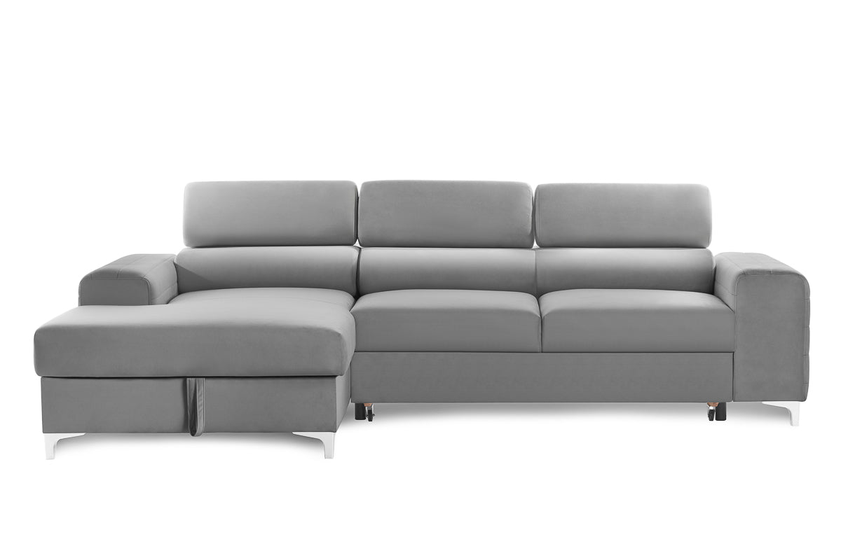 Colțar Extensibil LOFT, cu lada depozitare, tetiere reglabile, 295x170x95 cm, #color_Gri-Silver-Velluto