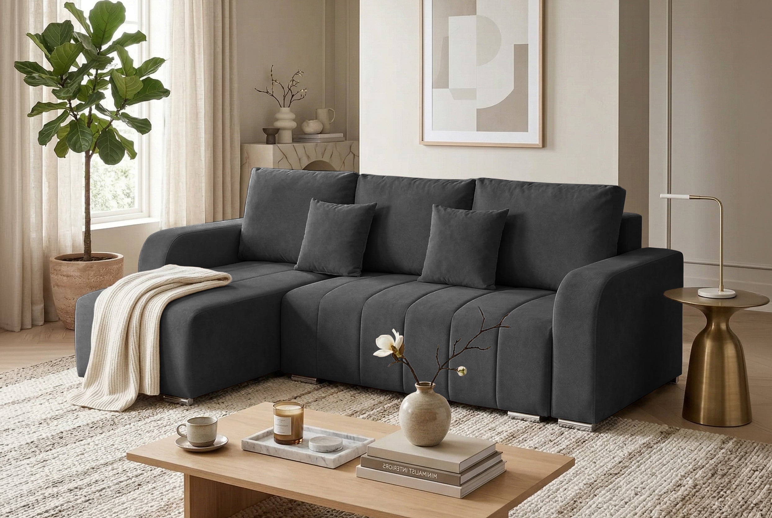 Colțar Extensibil DIEGO, cu lada depozitare, sezlong interschimbabil, 230x190x93cm, Prestigehome.ro, #color_Gri-Grafit-Whisper