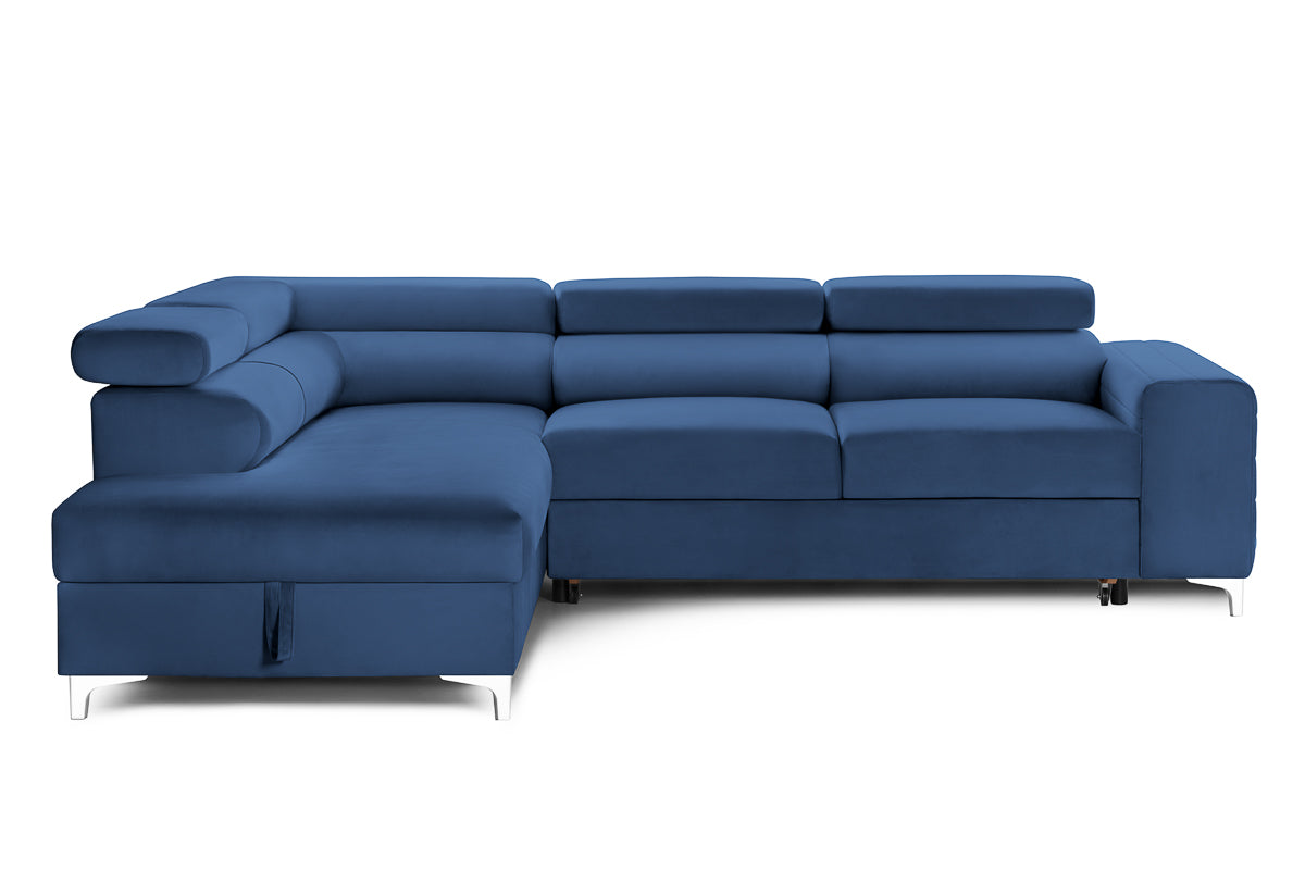 Colțar Extensibil TIME, cu lada depozitare, tetiere reglabile, 285x220x95 cm, #color_Albastru-Velluto