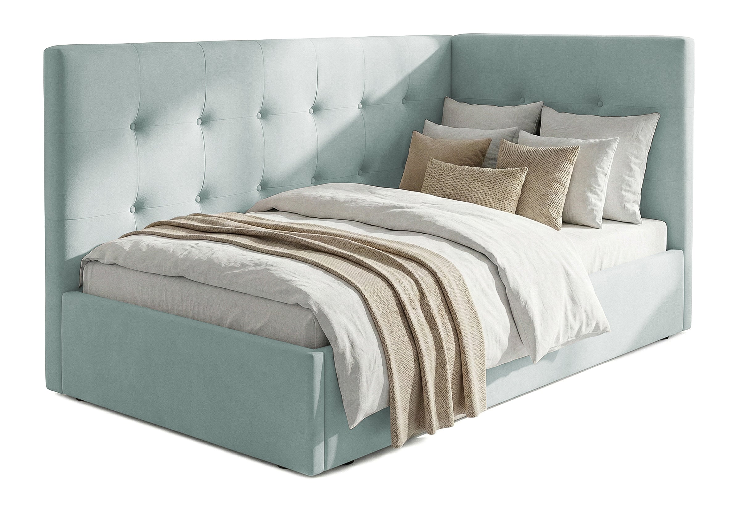 Pat Tapițat Lille de colț, cu somieră rabatabilă și ladă depozitare, #color_Swing-Menta