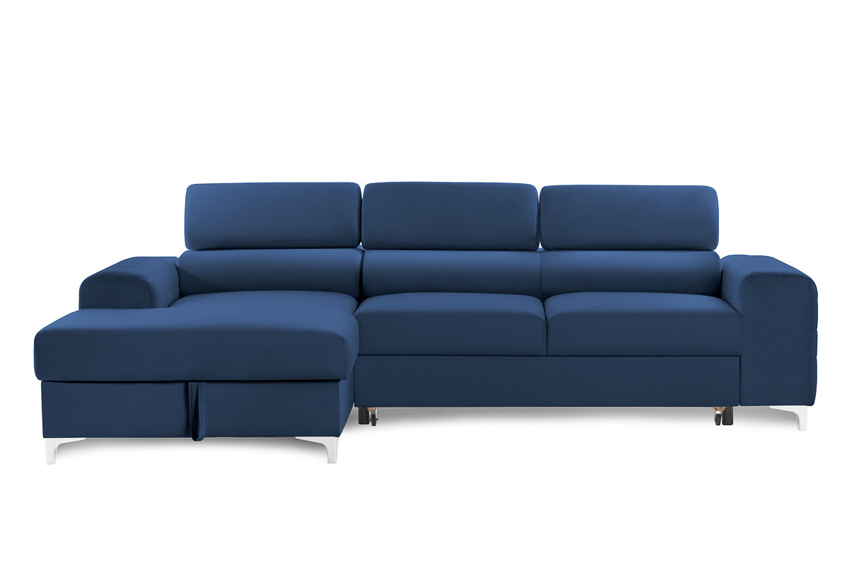 Colțar Extensibil LOFT, cu lada depozitare, tetiere reglabile, 295x170x95 cm, #color_Albastru-Velluto
