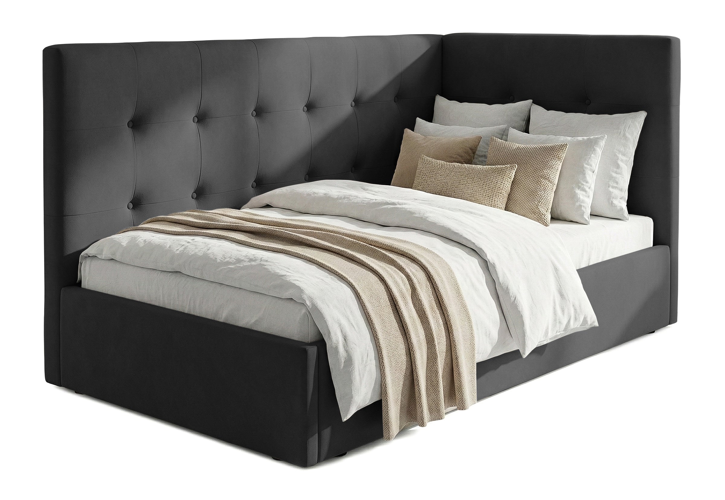 Pat Tapițat Lille de colț, cu somieră rabatabilă și ladă depozitare, #color_Swing-Antracit