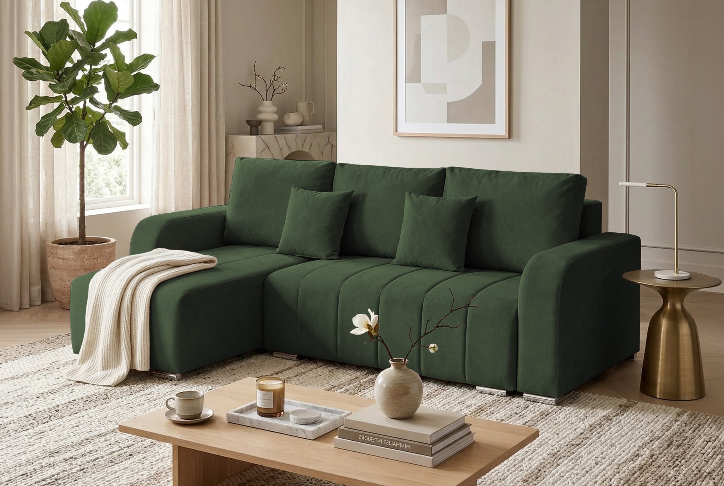Colțar Extensibil DIEGO, cu lada depozitare, sezlong interschimbabil, 230x190x93cm, Prestigehome.ro, #color_Verde-Whisper
