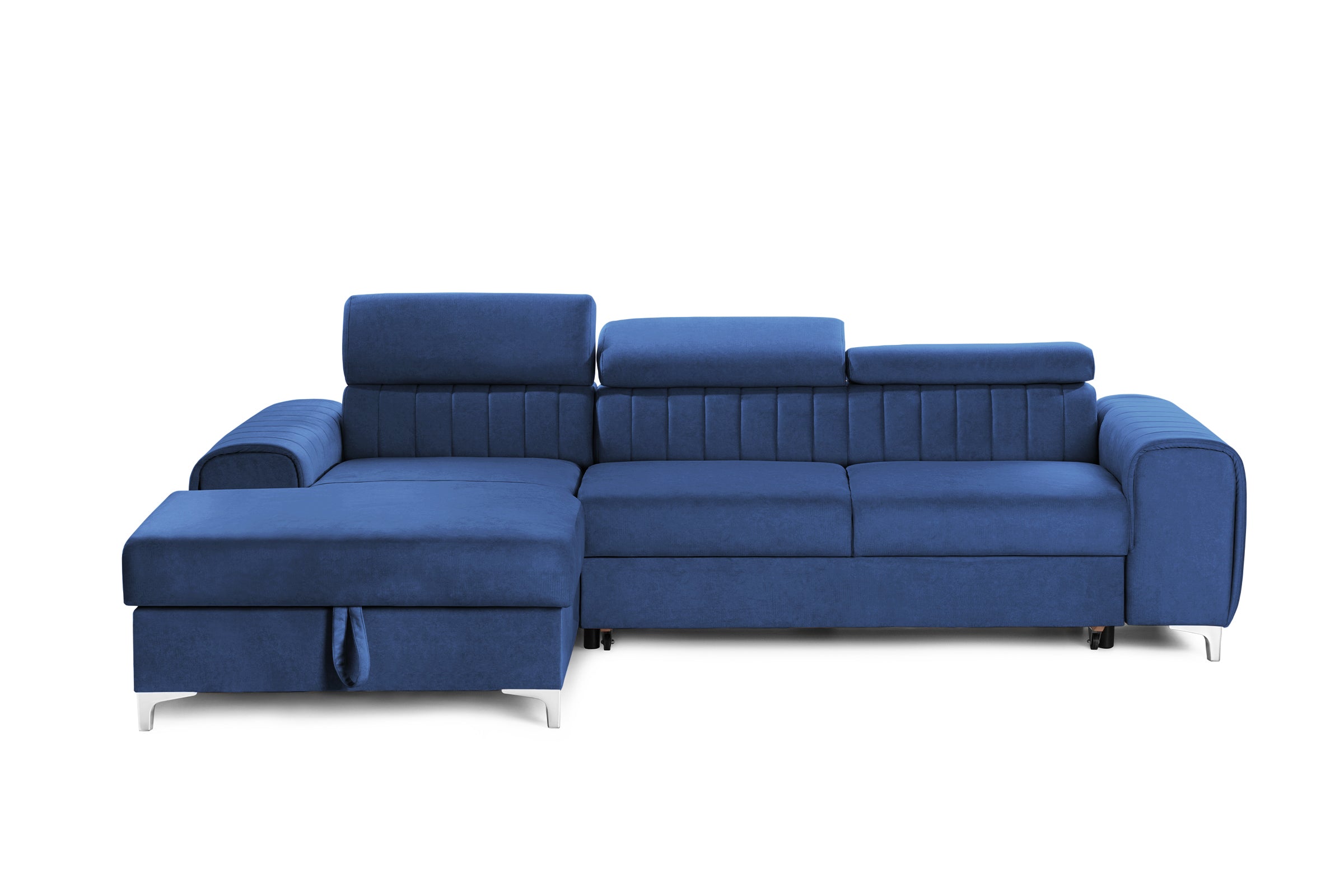 Colțar Extensibil LOFT, cu lada depozitare, tetiere reglabile, 295x170x95 cm, #color_Albastru-Velluto