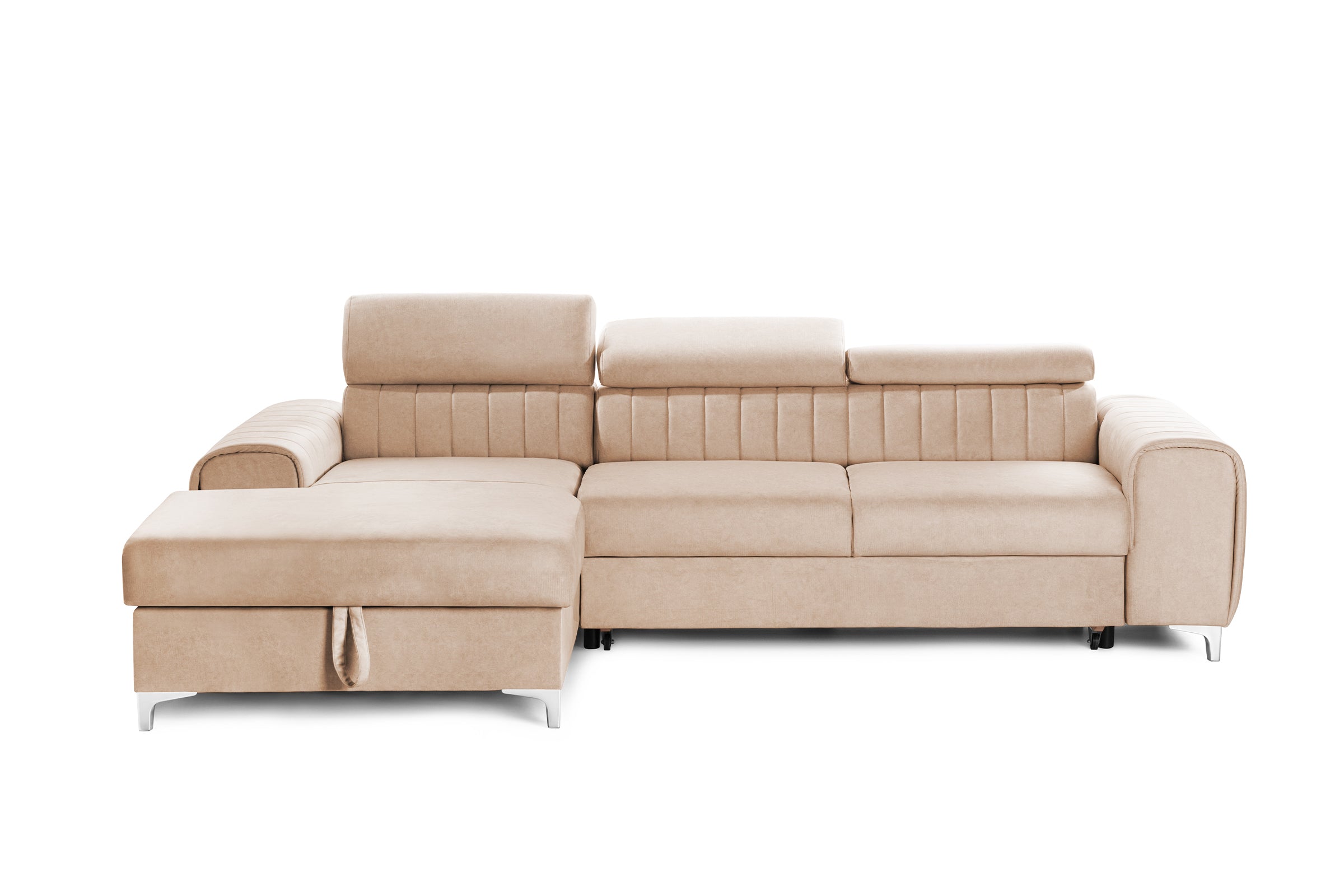 Colțar Extensibil LOFT, cu lada depozitare, tetiere reglabile, 295x170x95 cm, #color_Bej-Velluto