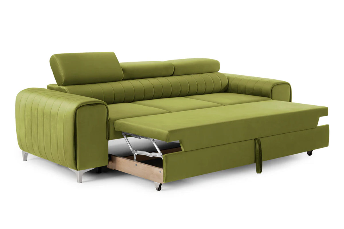 Canapea Extensibilă 3 locuri TIME, cu tetiere reglabile, cu suport lombar, 255x97x94 cm #color_Verde-Olive-Velluto