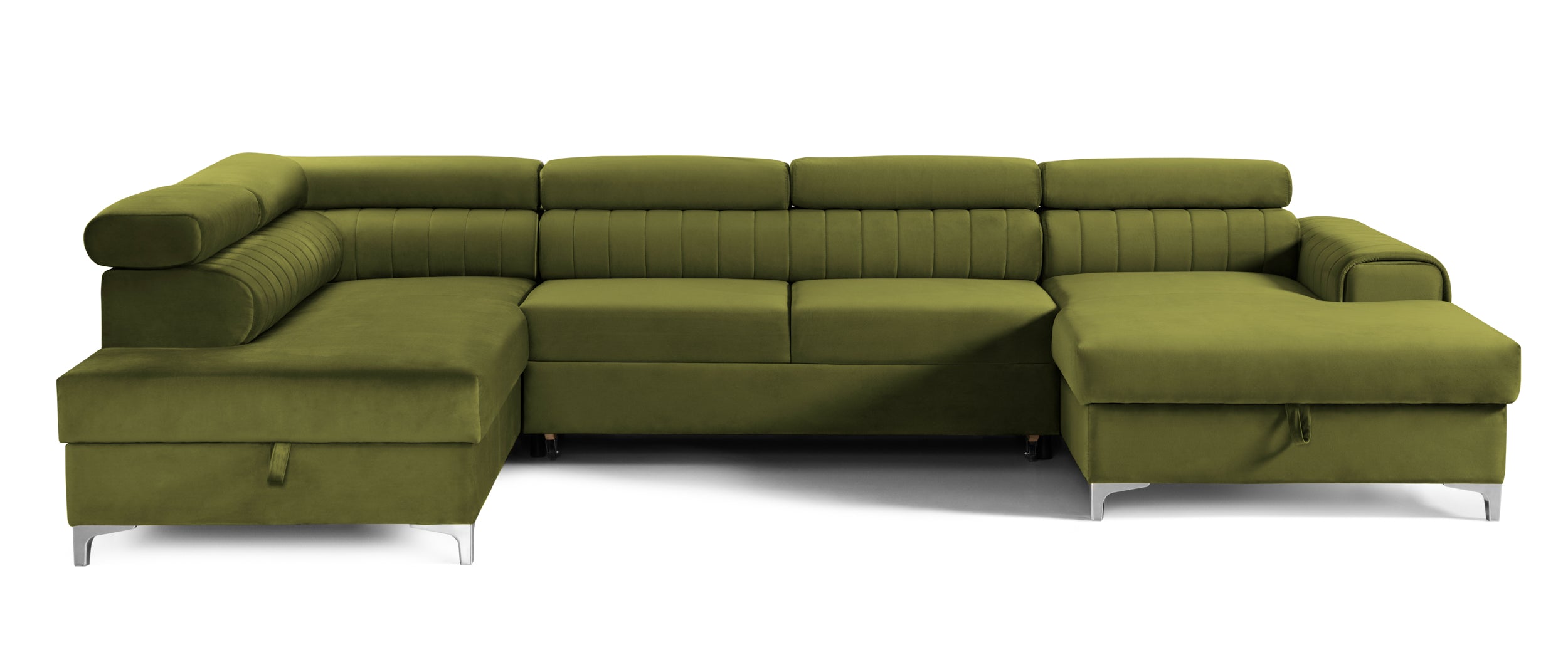 Colțar Extensibil, în formă de U, TIME, cu 2 lăzi de depozitare, cu tetiere reglabile, 360x220x95 cm #color_Verde-Olive-Velluto
