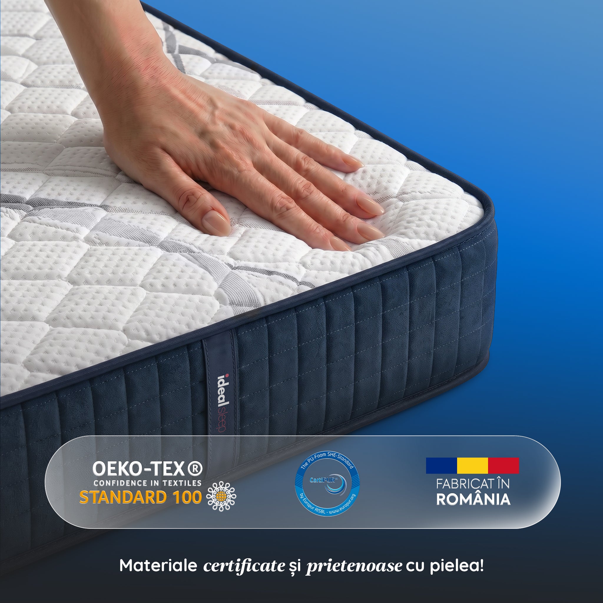Saltea Ideal Sleep HOTEL SERIES NIGHT LUX, superortopedică, cu spumă poliuretanică și arcuri, husă cu aerisire optimă, Grosime 26 cm - Prestige Home