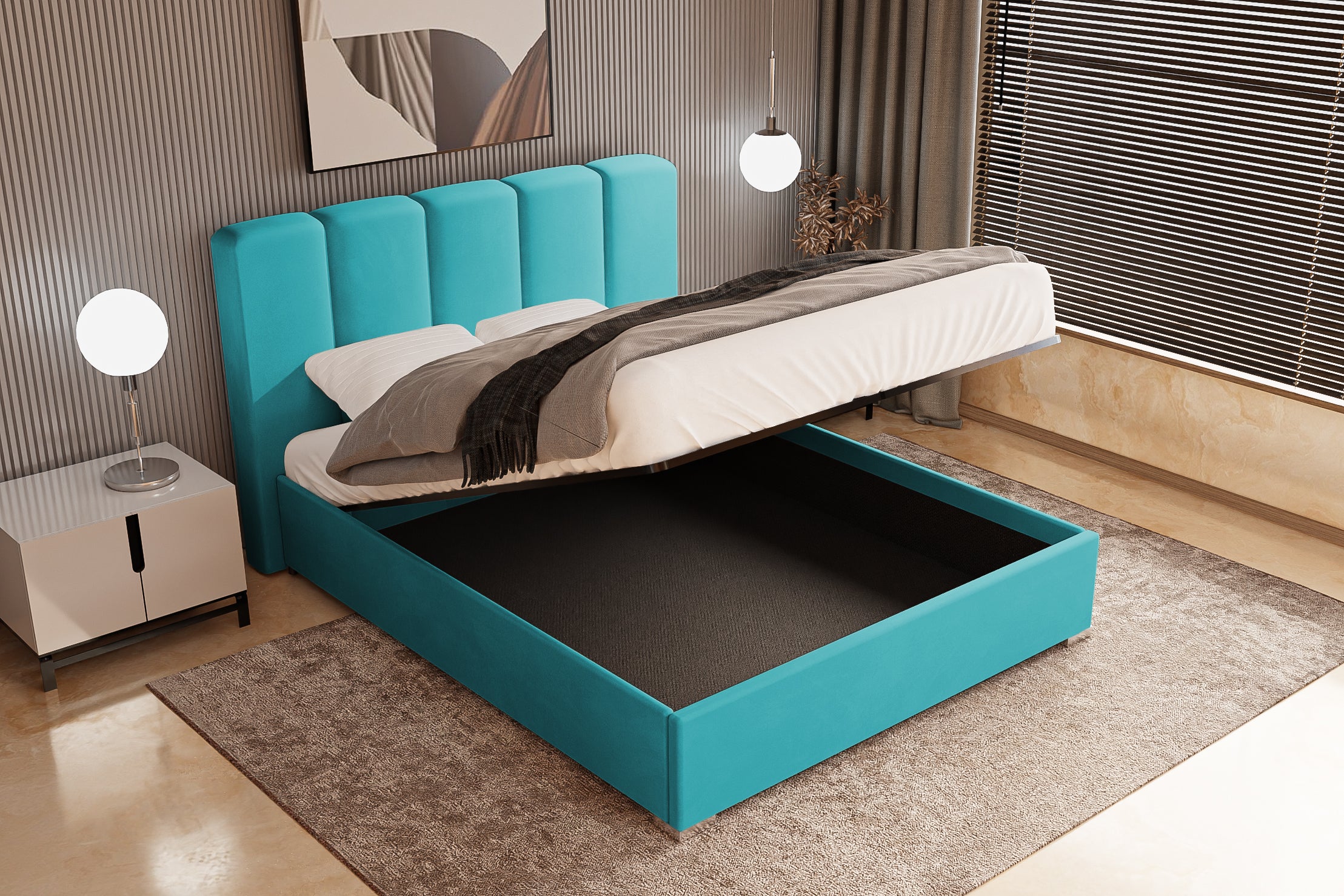 Pat Tapitat Luna, cu Lada Rabatabil, Prestigehome.ro, Prestige, #color_swing-turcoaz