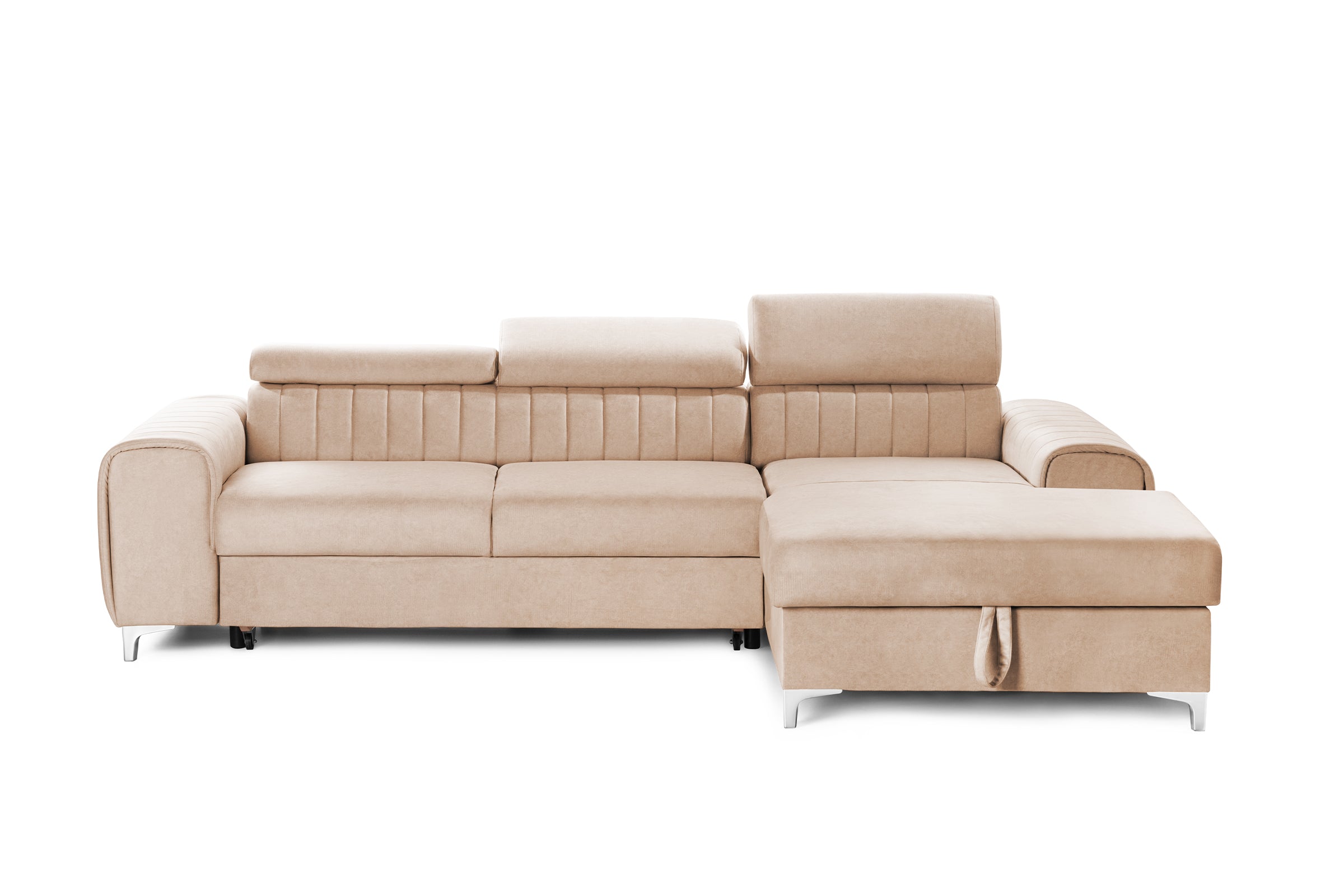 Colțar Extensibil LOFT, cu lada depozitare, tetiere reglabile, 295x170x95 cm, #color_Bej-Velluto