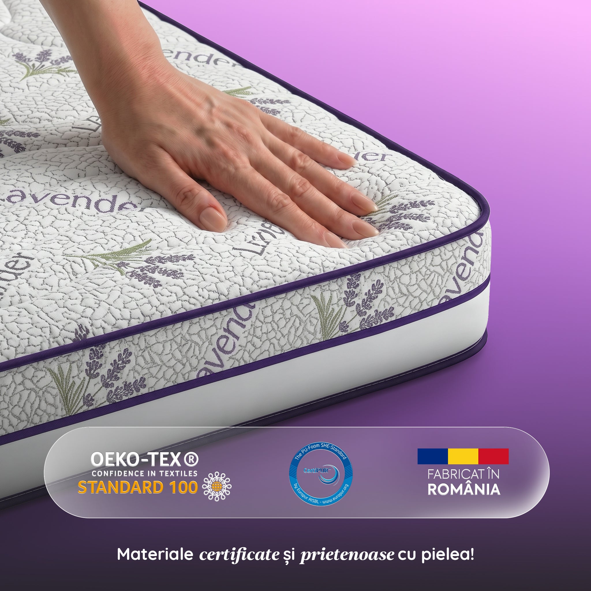 Saltea LAVENDER AIR HYGENE THERAPY,  husă detașabilă, superortopedică, cu spumă poliuretanică și arcuri, Grosime 25 cm - Prestige Home