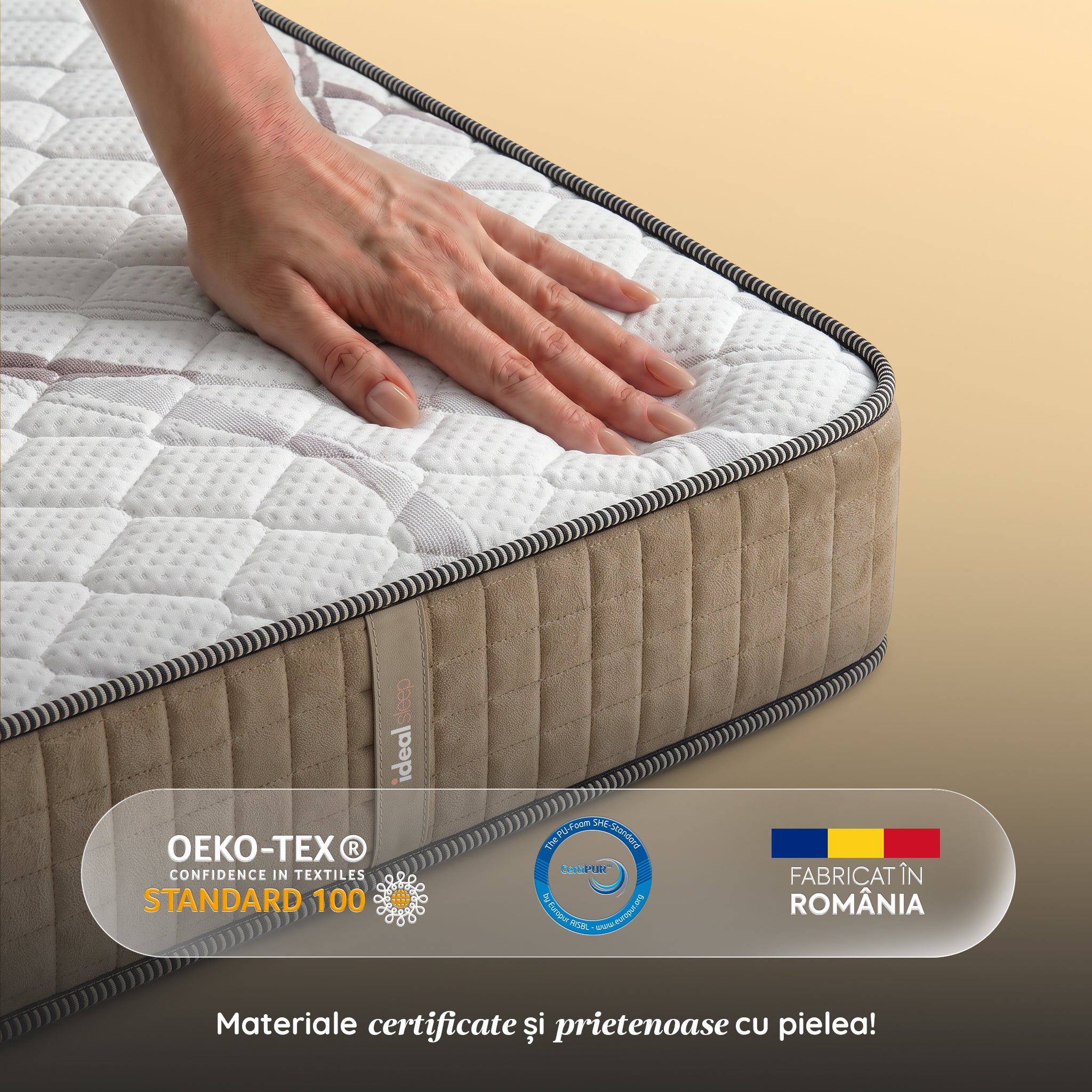 Saltea Ideal Sleep HOTEL SERIES LUX, superortopedică, cu spumă poliuretanică și arcuri, husă cu aerisire optimă, Grosime 25 cm - Prestige Home
