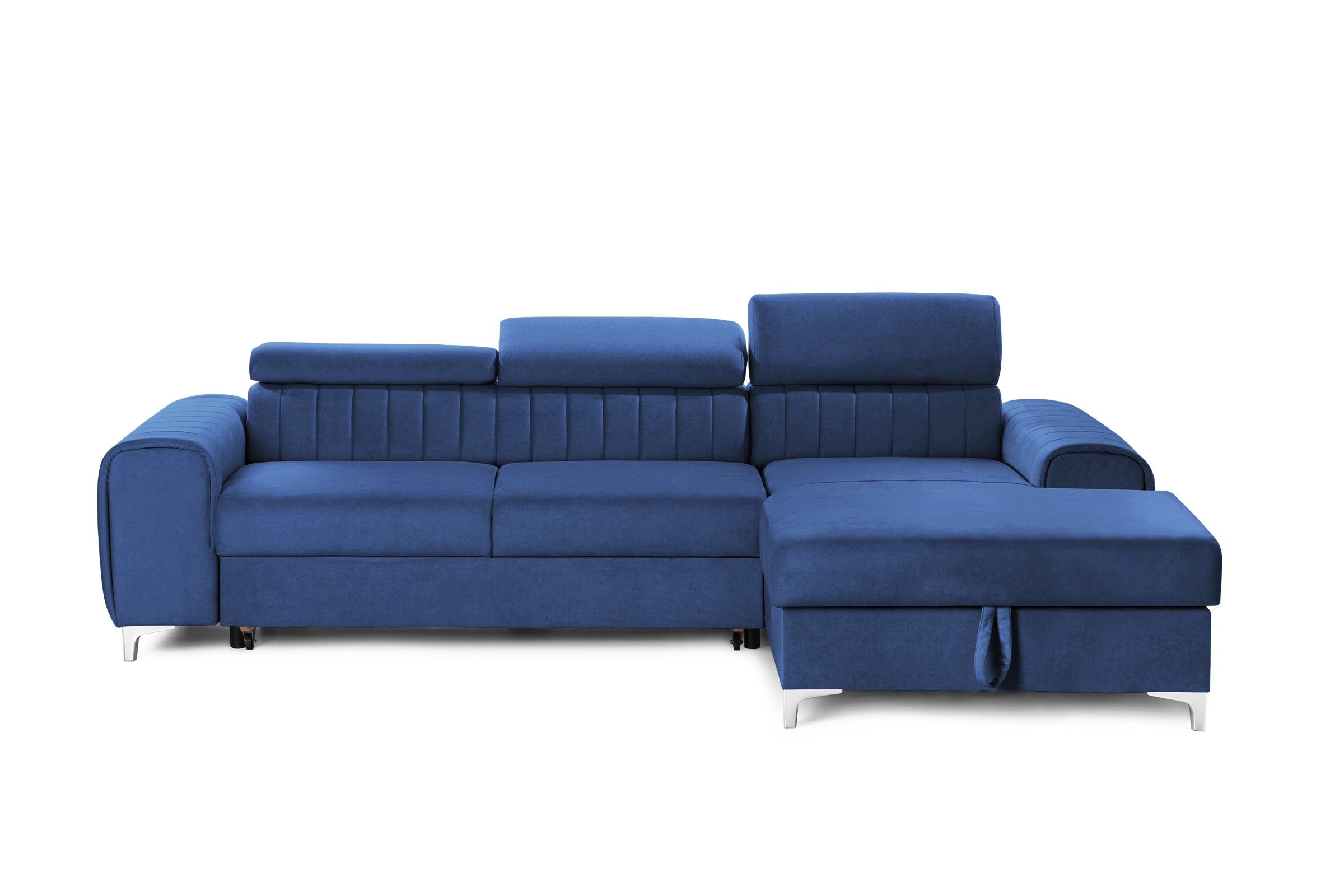 Colțar Extensibil LOFT, cu lada depozitare, tetiere reglabile, 295x170x95 cm, #color_Albastru-Velluto