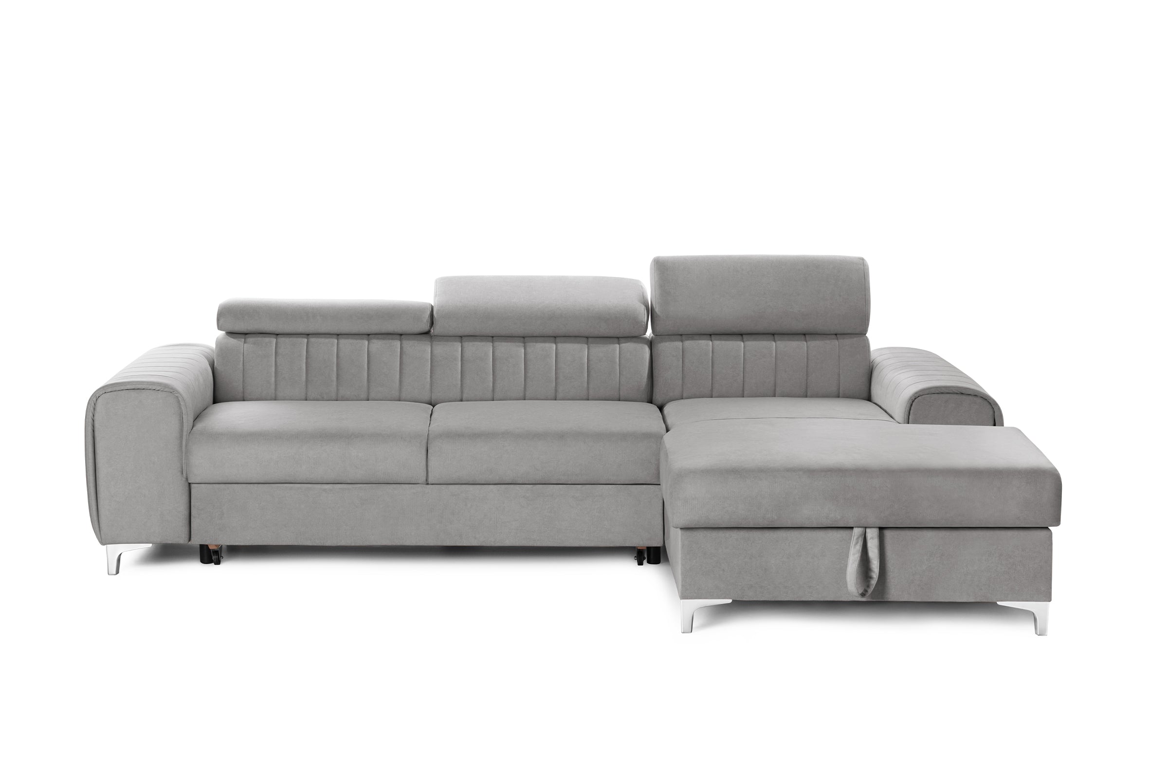 Colțar Extensibil LOFT, cu lada depozitare, tetiere reglabile, 295x170x95 cm, #color_Gri-Silver-Velluto
