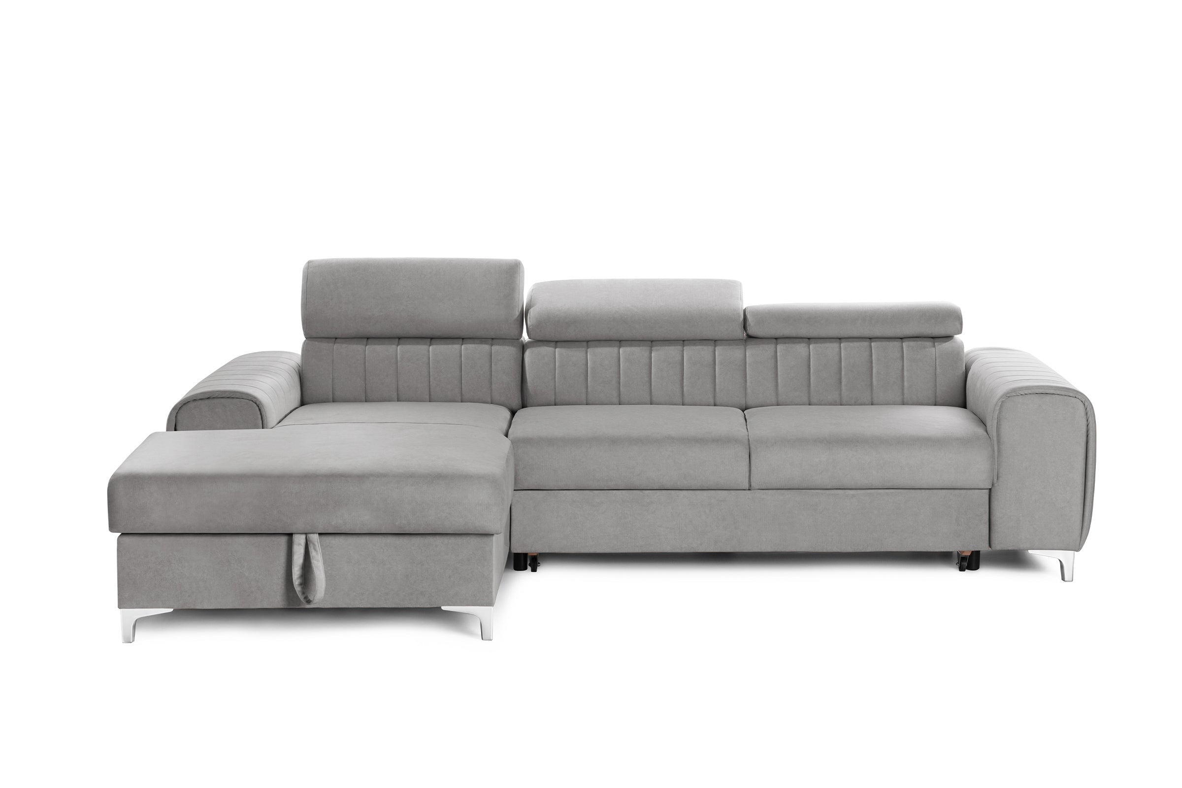 Colțar Extensibil LOFT, cu lada depozitare, tetiere reglabile, 295x170x95 cm, #color_Gri-Silver-Velluto