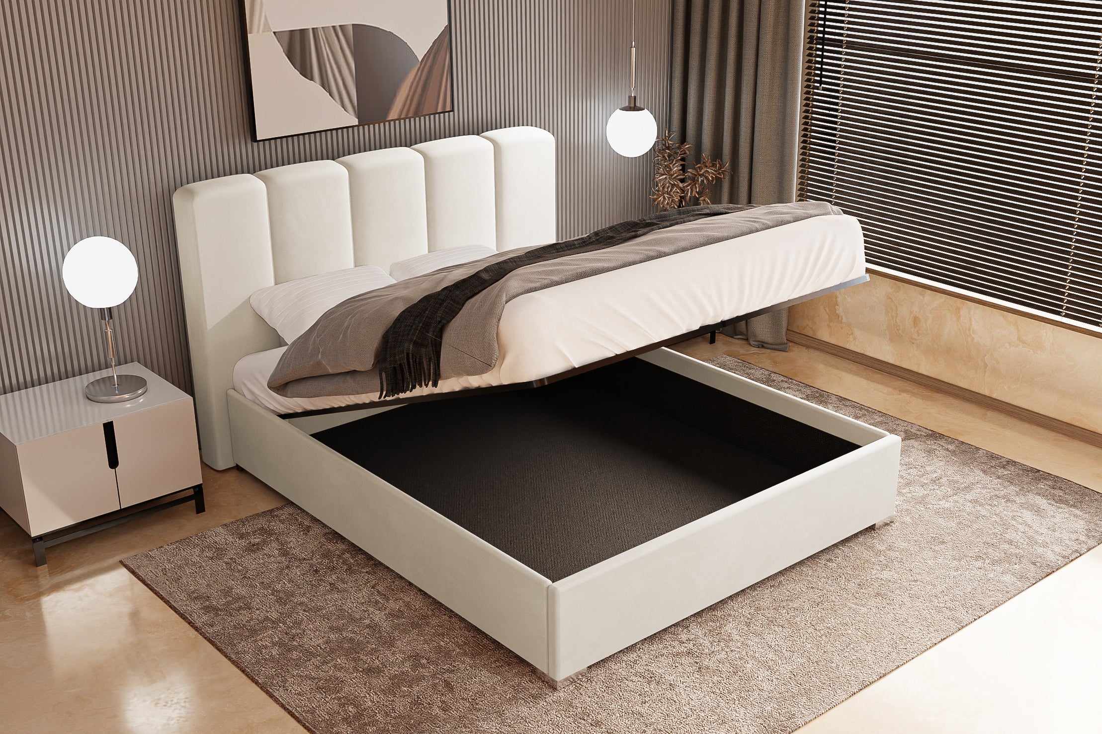 Pat Tapitat Luna, cu Lada Rabatabil, Prestigehome.ro, Prestige, #color_swing-bej