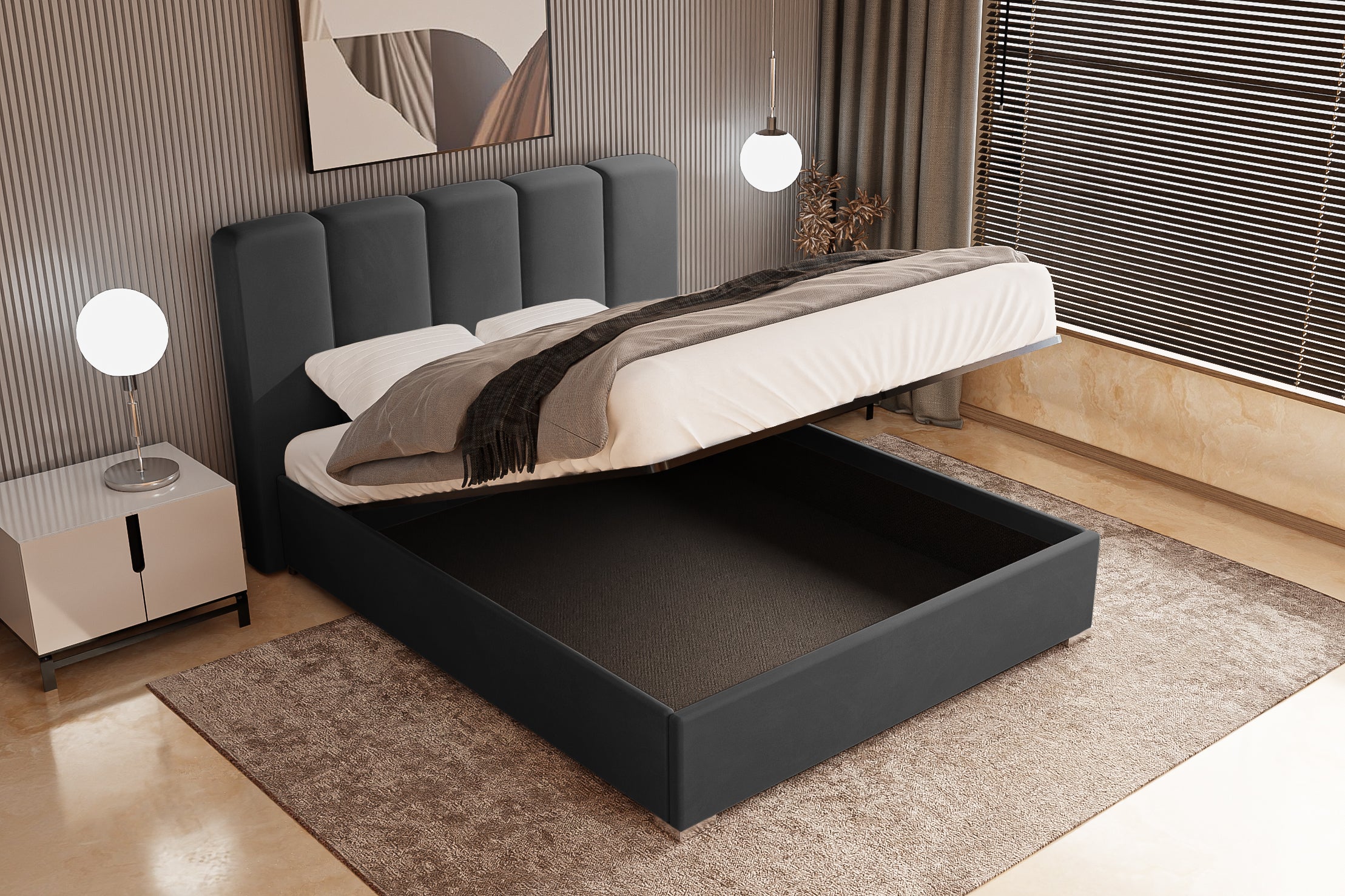 Pat Tapitat Luna, cu Lada Rabatabil, Prestigehome.ro, Prestige, #color_swing-negru