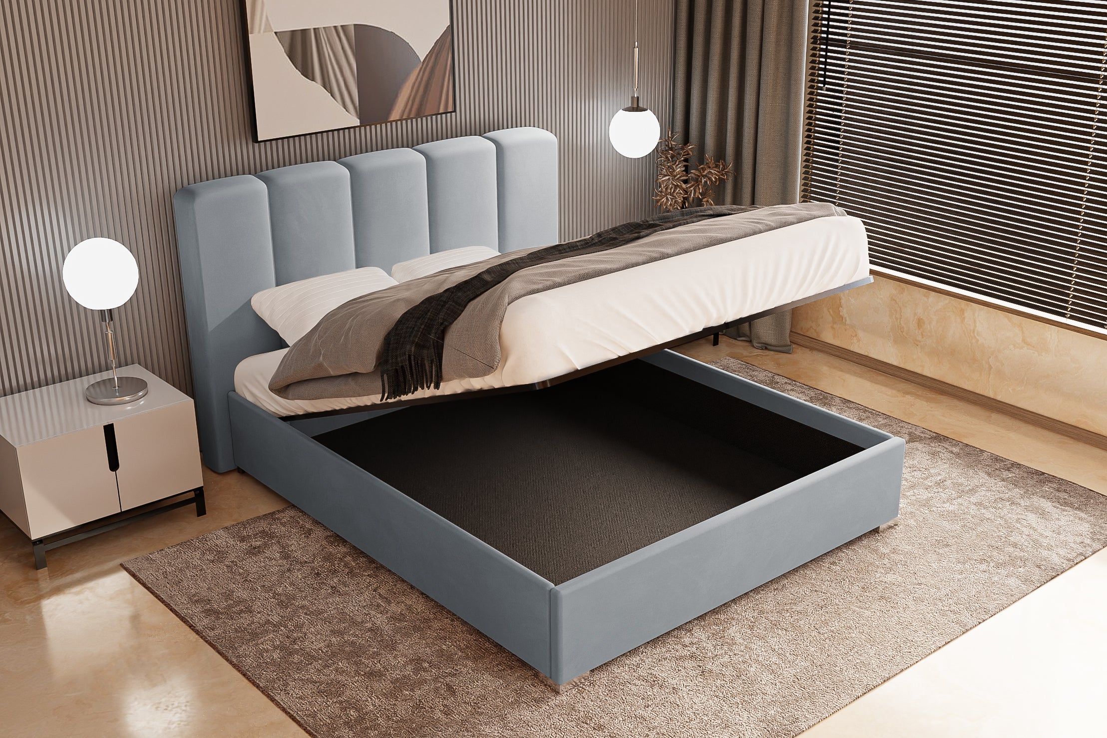 Pat Tapitat Luna, cu Lada Rabatabil, Prestigehome.ro, Prestige, #color_swing-gri