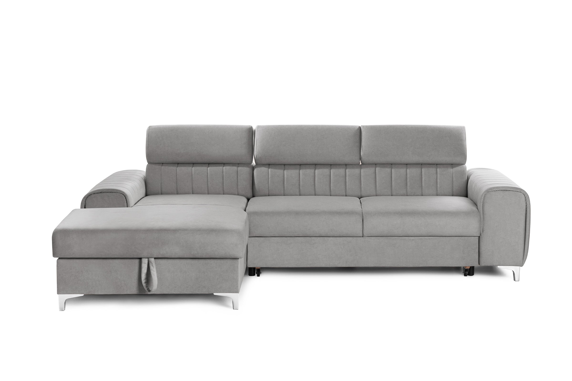 Colțar Extensibil LOFT, cu lada depozitare, tetiere reglabile, 295x170x95 cm, #color_Gri-Silver-Velluto